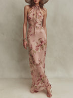 Lia | Elegant Floral Halter Backless Maxi Dress