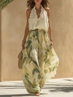 Suzanne | Elegant Floral Wide Leg Two Piece Set