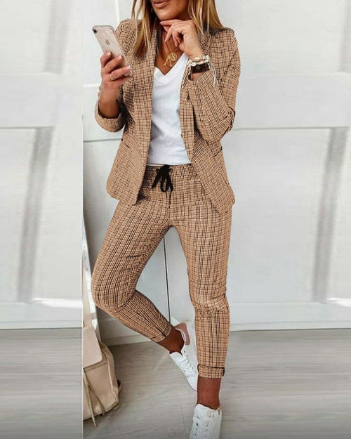 Blair | Women's Plaid Blazer Set Long Sleeve Jacket Slim Pants Suit