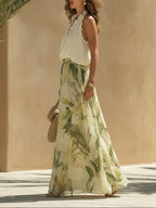 Suzanne | Elegant Floral Wide Leg Two Piece Set