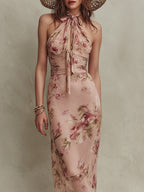 Lia | Elegant Floral Halter Backless Maxi Dress