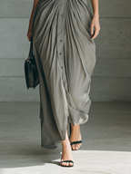 Ladies Lapel Long Sleeve Single Breasted Belt Maxi Dress