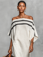 Minimalist Maxi Dress for Women with Off-the-Shoulder Neckline and Batwing Sleeves