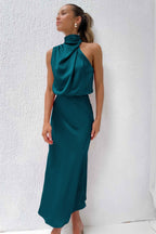 Carlina | Halter Neck Long Satin Dress