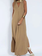 Maxi Dress Without Sleeves with V-Neck and Slit Plus Sizes