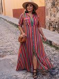 Nancy | Summer Casual Striped Printed Shirt Maxi Skirt