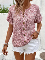 Cindy™ | Floral Print Notched Colour Blouse