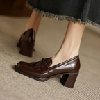 Vivienne | Women's Tassel Loafer Pumps Block Heel Round Toe Heels