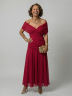 Calen | Off Shoulder Flow Midi Dress