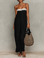 Women's Minimalist Lace-Paneled Strapless With Spaghetti Straps Maxi Dress