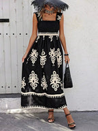 Valentina - Chic Square Neck Sleeveless Printed Beach Dress