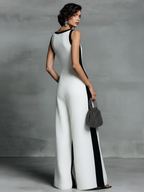 Women's Fashion Black and White Color Block Thin Strap Jumpsuit