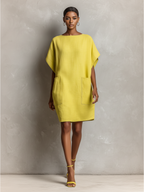 Women’s Lime Yellow Batwing Sleeve Patch Pocket Shift Dress