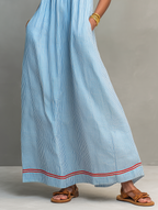 Women's Minimalist Striped Maxi Dress With Red Trim And Spaghetti Straps