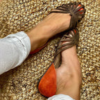 CARVED SANDALS WITH BICOLORE DETAIL