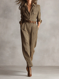 Celia | Brown Checkered Jumpsuit with Refined Details