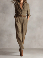 Celia | Brown Checkered Jumpsuit with Refined Details