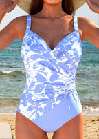 Mercedes™ | Luxury swimsuit with crossover neckline and multicolor print