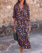 Nathalie | Vintage Print V-Neck Dress