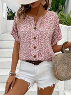 Cindy™ | Floral Print Notched Colour Blouse