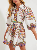 Jenny - Puff Sleeve Pocketed Shirt Mini Dress
