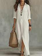 Soline™ | Oversized Black Maxi Dress with Buttons