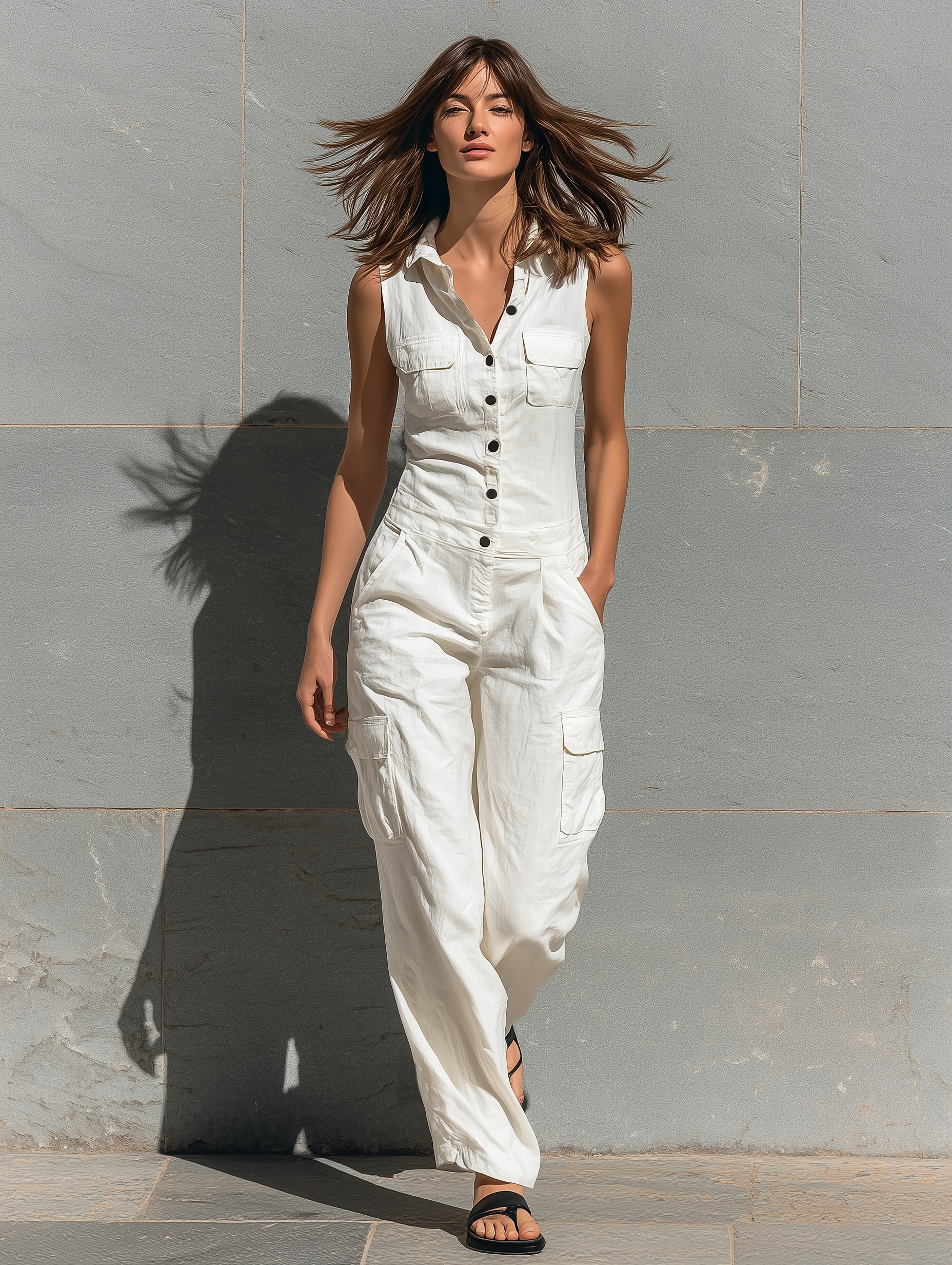 Women's Minimalist Single-breasted Sleeveless Jumpsuit