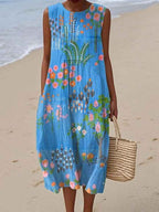 Megan | Vintage Printed Loose Fit Summer Maxi Dress