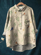 Lorelai | Boughs And Robin Birds Pattern Printed Women's Casual Shirt