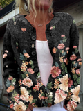 Floral Art Print Buttoned Casual Cardigan Sweater