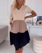 Alva | Color Block Casual Dress with Short Sleeves
