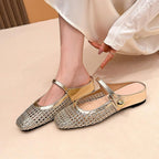 Goldie | Women's Mary Jane Mules Woven Flat Slip On Shoes