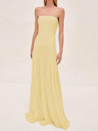 Sage | Women's Strapless Pleated Maxi Dress Formal Evening Gown