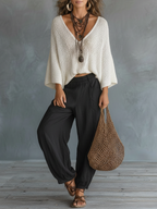 Women's Minimalist Lightweight Cape-sleeved Sweater And Harem Pants Set