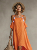 Women's Tangerine Dress With Cold Shoulder & High-Low Hem, Timeless Boho-Resort Style Dress