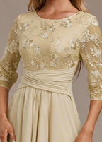 Elin™ | Champagne Dress with Delicate Embroidery