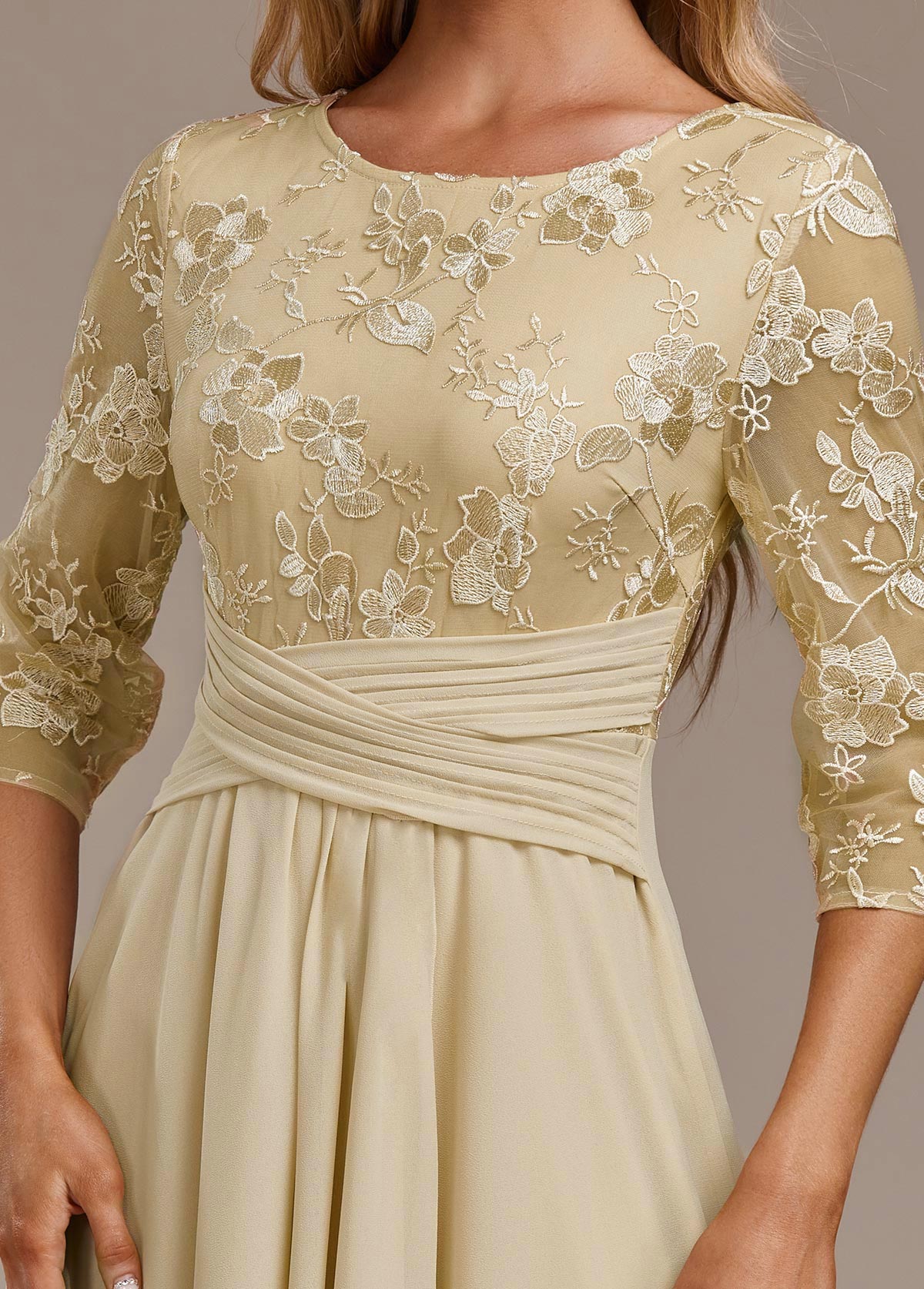 Elin™ | Champagne Dress with Delicate Embroidery
