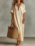 Women's Minimalist Loose-fitting Embroidered Short-sleeved Maxi Dress