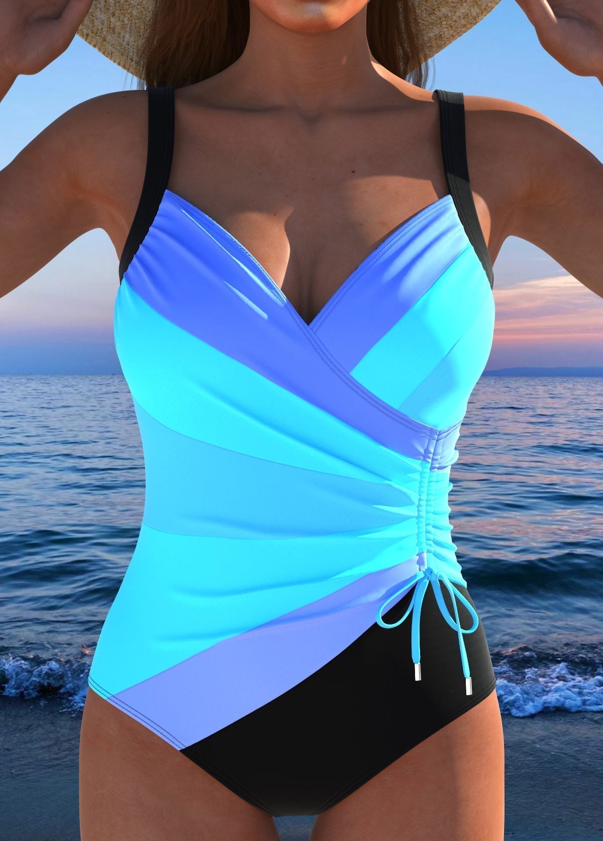 Mercedes™ | Luxury swimsuit with crossover neckline and multicolor print