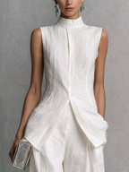 Women's Elegant White Sleeveless Top and Wide-Leg Pants Set