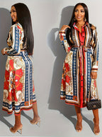 Marigold - Mid-Calf Long Sleeve Shirt Dress