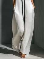 Women's White Sleeveless Maxi Dress With Black Contrast Trim