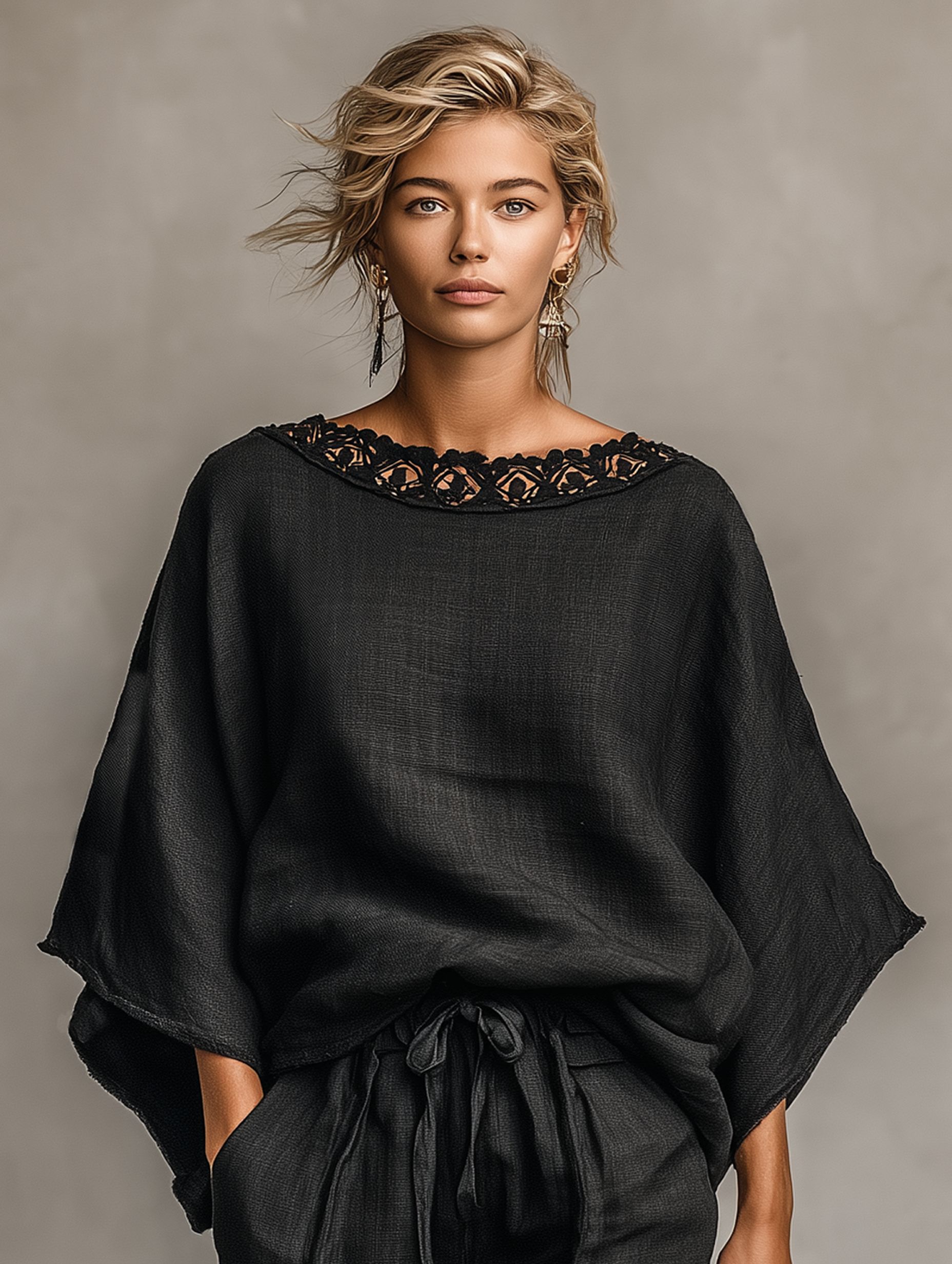 Women's Minimalist Lace Boat Neck Blouse And Shorts Set