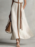 Women's Sleeveless V-Neck Tie-Waist Maxi Dress