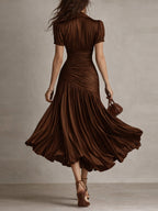 Adriana | Retro Striped Satin Midi Dress
