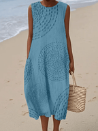 Ladies Casual Printed Round Neck Sleeveless Dress