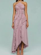 Ruth | Long Pleated Dress with Straps and Slits