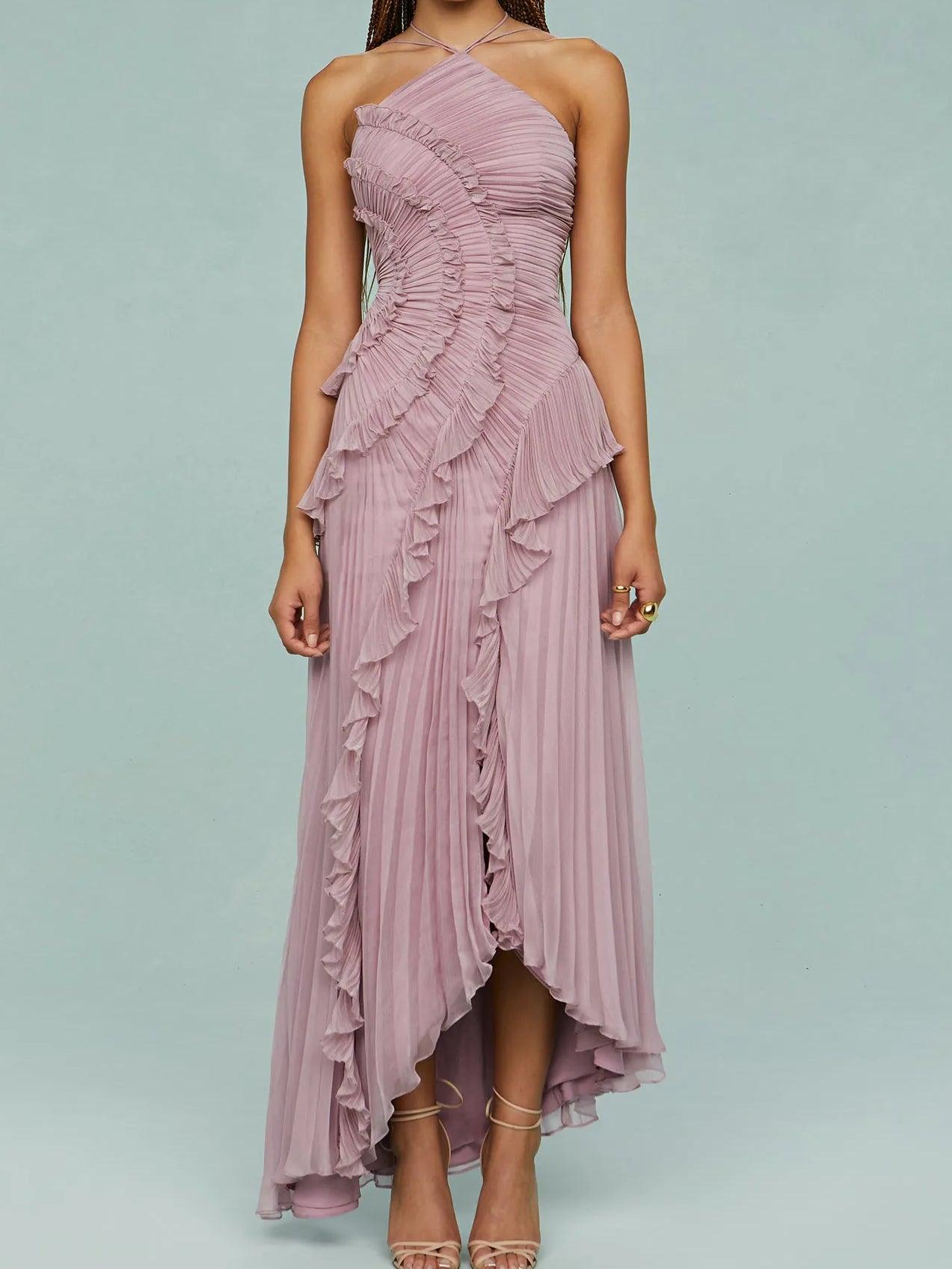 Ruth | Long Pleated Dress with Straps and Slits