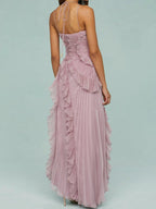 Ruth | Long Pleated Dress with Straps and Slits