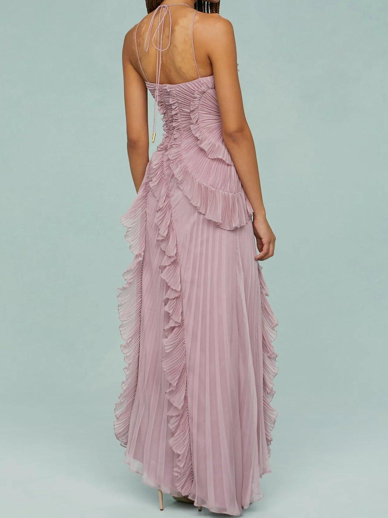 Ruth | Long Pleated Dress with Straps and Slits
